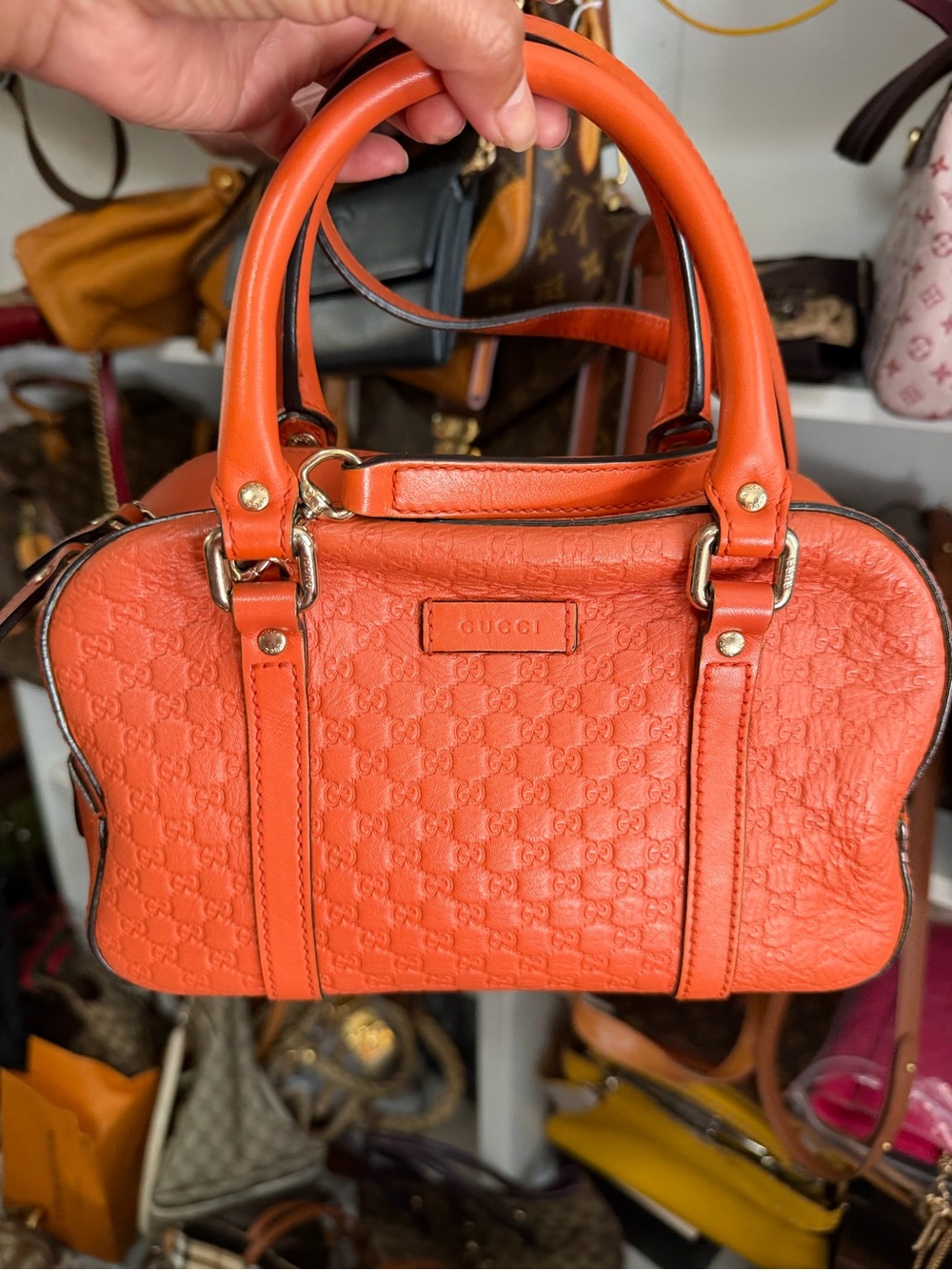 Gucci Orange Embossed Leather Satchel with Top Handles - Picture 15 of 15